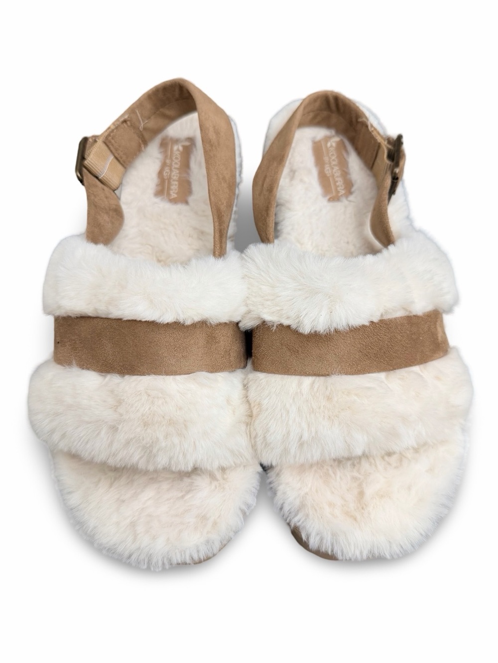 Koolaburra by UGG Fuzz’d Out Slingback Faux Fur Slide Sandals Tan Cream Size 8